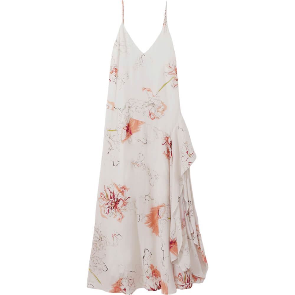 REISS MELODY Floral Print Side Split Midi Dress